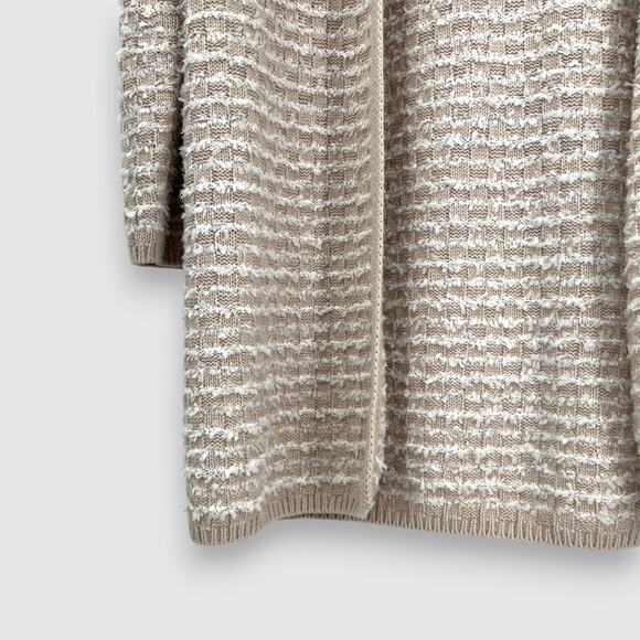 Artelier Nicole Miller Hooded Open-Front Cardigan Sweater Small Beige Taupe Knit - Picture 3 of 7